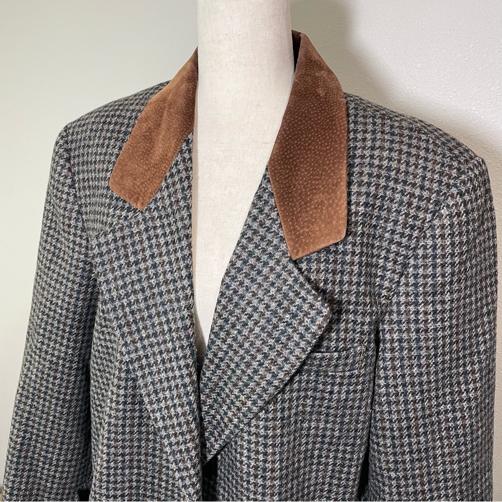 Women's Wool Houndstooth Blazer Jacket Suede Collar VTG Maurices Size Large - Picture 3 of 15
